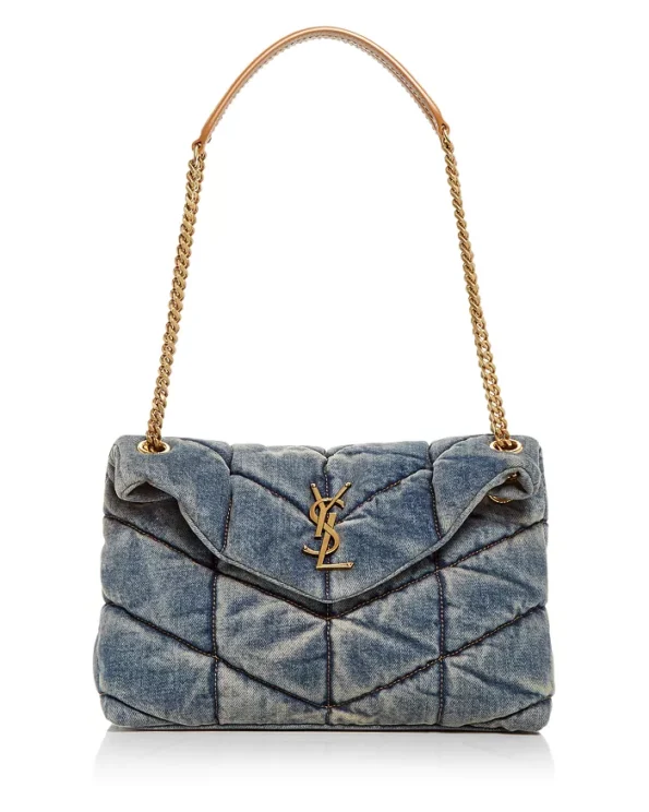 Saint Laurent Women's Blue Loulou Toy Puffer Denim Shoulder Bag